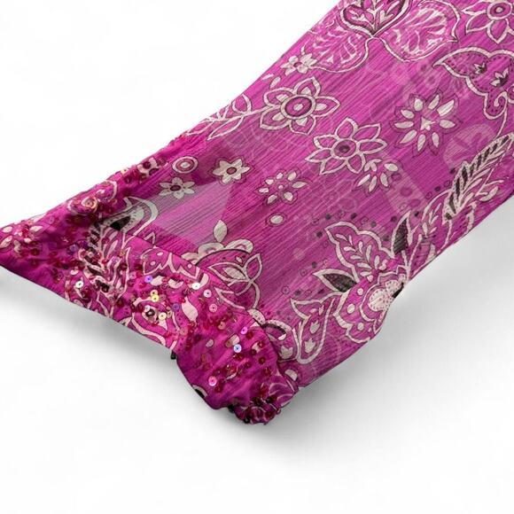 Vintage Silkland Tunic Top 1X 100% Silk Y2K Beaded Boho Tunic Pink Floral Sheer - Picture 5 of 8